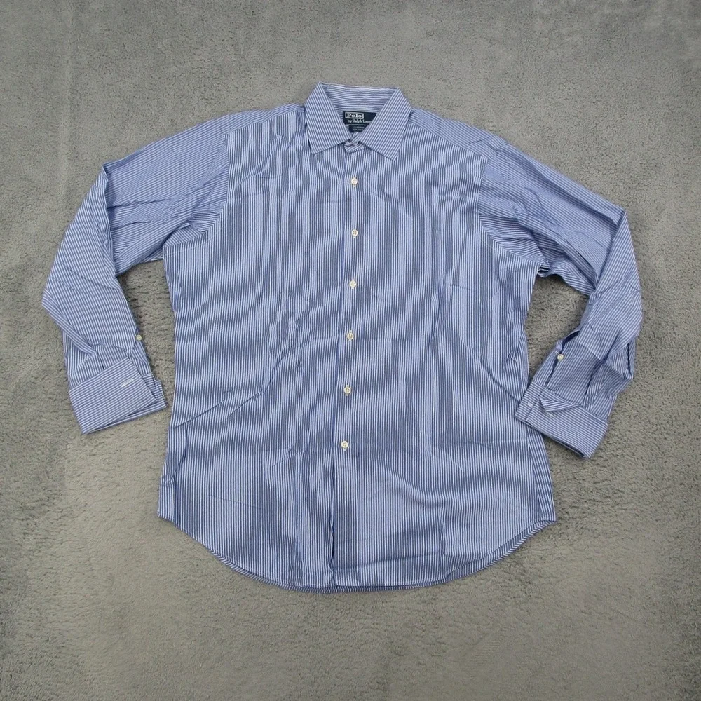 Polo Ralph Lauren Curham Mens 16-34 Blue Striped French Cuff Dress Shirt Y2K